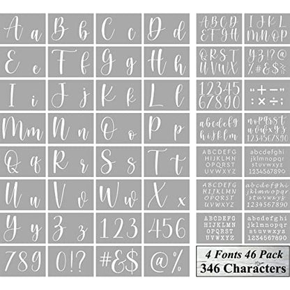 Letter Stencils for Painting on Wood - 46 Pack Large Alphabet Stencil Templates with Numbers and Signs, Reusable Letters and Numbers Stencils in 4 - WoodArtSupply