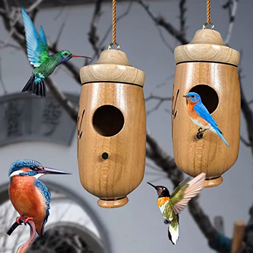 Hummingbird House 2022 New Wooden Bird House Pendant, Wren Swallow Sparrow Nesting Garden Decoration Hummingbird House Outside ... (1 Piece C) ... ASIBT