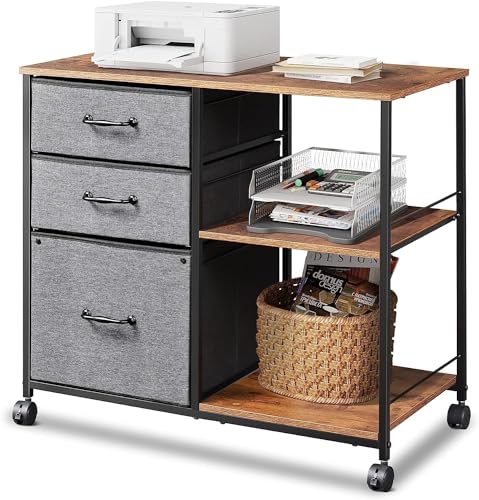 DEVAISE 3 Drawer Mobile File Cabinet, Rolling Printer Stand with Open Storage Shelf, Fabric Lateral Filing Cabinet fits A4 or Letter Size for Home