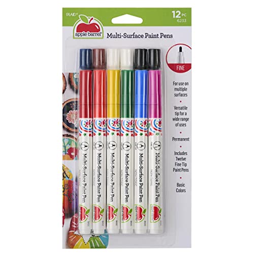 Apple Barrel, Set of 12 Multi-Surface Fine Tip Paint Pens, Perfect for Indoor and Outdoor Arts and Crafts Projects, 6233, Basic Apple Barrel