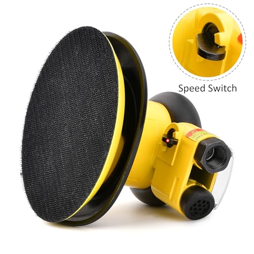 Professional Air Random Orbital Palm Sander, Dual Action Pneumatic Sander, Low Vibration, Heavy Duty … (5-inch Yellow) Gedu