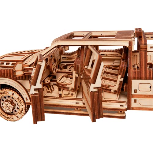Wood Trick Pickup Truck SUV Car Wooden 3D Puzzles for Adults and Kids to Build - Rides up to 32 feet - Engineering DIY Mechanical Wood Model Kits