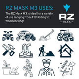 RZ Mask - M3 Mesh Mask - Internationally Patented 3-Strap Design - Woodworking, Landscaping, DIY, Dust, Pollen - M/L/XL (Fits Most) RZ Mask