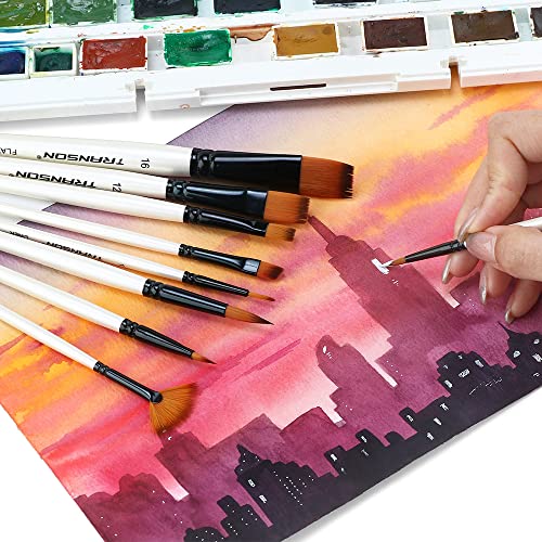 Transon Paint Brush Kit 10pcs Art Brushes and 1 Paint Spatula with Brush Case - WoodArtSupply