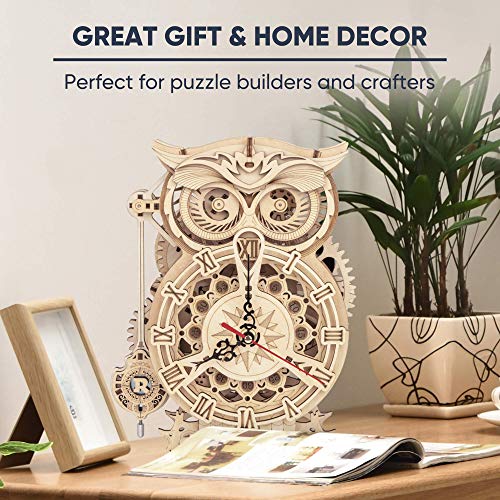 ROKR 3D Wooden Puzzles for Adults Mechanical Clock Kits-Owl Clock, DIY Clock Model Building Kits Educational Brain Teaser Puzzles, DIY ROKR