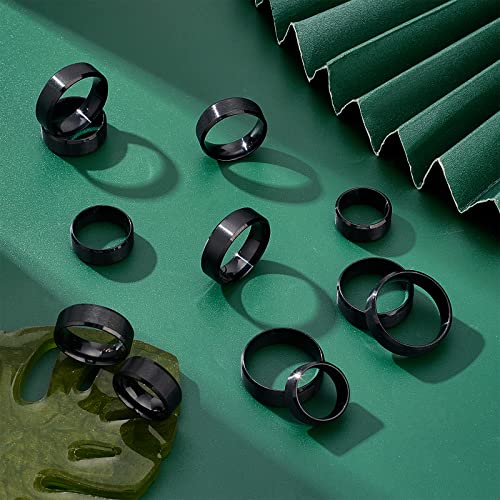 UNICRAFTALE 18Pcs Black Stainless Steel Plain Band Ring 9 Sizes Laser Inscription Blank Finger Ring Metal Hypoallergenic Wedding Classical Ring for UNICRAFTALE