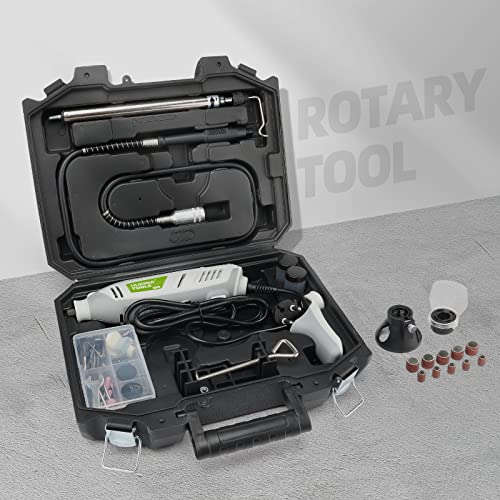 Rotary Tool Kit, 200W 1.8 AMP Huepar Tools with Flex Shaft 239pcs Accessories include MultiPro Keyless Chuck, 6 Variable Speed 10000-40000RPM Huepar Tools