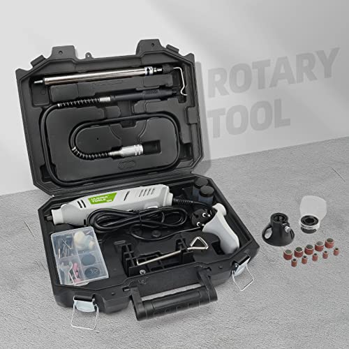 Rotary Tool Kit, 200W 1.8 AMP Huepar Tools with Flex Shaft 239pcs Accessories include MultiPro Keyless Chuck, 6 Variable Speed 10000-40000RPM - WoodArtSupply