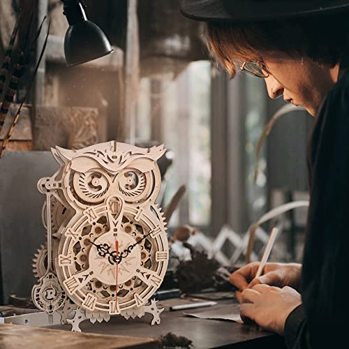 ROKR 3D Wooden Puzzle for Adults Owl Clock Model Kit Desk Clock Home Decor Unique Gift for Kids on Birthday/Christmas Day ROKR