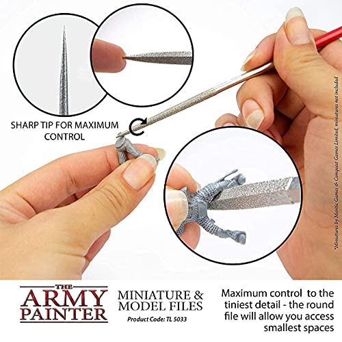 The Army Painter Miniature and Model Files - 3-Piece Diamond Small Metal File Set of Round File, Flat File and Triangular Metal File - Needle File - WoodArtSupply