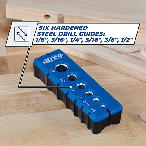 Kreg KDG-6000 Drilling Guide - Portable Drill Guide - 6 Hardened Drill Guides - Craftsman Tools - Carpentry Tools & Accessories KREG