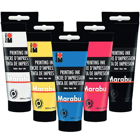 Marabu Fabric Screen Printing Ink - Create Unique Designs & Transform Your Fabrics with Water Based Screen & Block Printing Ink - Large 100ml Tubes Marabu