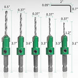 KOWOOD Pro Countersink Drill Bit Set #4, 6, 8, 10, 12, 5-Piece for Wood,High Speed Steel Woodworking Carpentry Reamer with 1 Free Hex Key Wrench - WoodArtSupply