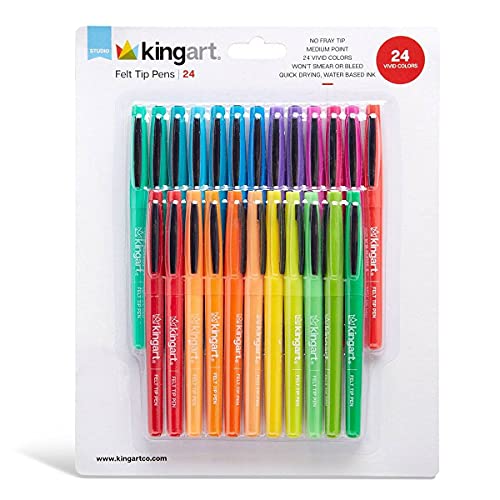 KINGART Studio Felt Tip Pens, Medium Point, Unique Bright Colors, Set of 24 KINGART