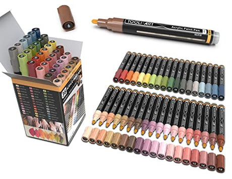 36 Acrylic Paint Pens Skin and Natural Earth Tone Marker Set For Rock Painting, Canvas, Mugs, Glass, Plastic, Wood, Metal, Fabric, Scrapbooking, Most TOOLI-ART