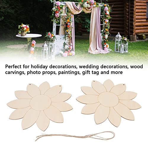 2Pcs Unfinished Sunflower Wood Chips DIY Wooden Flower Cutouts Wooden Ornaments with 2 Hemp Rope for Painting Hanging Welcome Sign Home Decoration