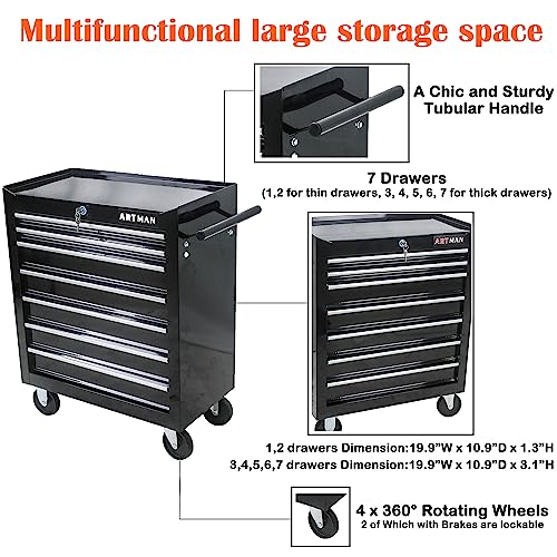 nifoti 7 Drawers Tool Cart on Wheels,Multifunctional Rolling Tool Chest Tool Storage,Drawers Rolling Tool Trolley Organizer Tool Case for nifoti