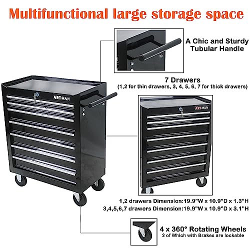 nifoti 7 Drawers Tool Cart on Wheels,Multifunctional Rolling Tool Chest Tool Storage,Drawers Rolling Tool Trolley Organizer Tool Case for - WoodArtSupply