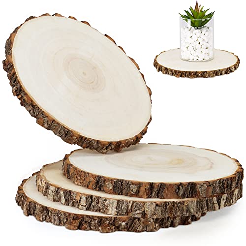 FSWCCK 4 Pack 8-9 Inches Natural Round Wood Slices Unfinished Craft Wood Kit Circles Large Wood Slices for DIY Crafts, Weddings Centerpieces Decor, FSWCCK