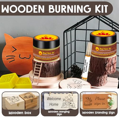 1DFAUL Wood Burn Paste Pen Kit, 4OZ Wooden Burning Gel, Double Sided Wood Burn Marker Kit for DIY Beautiful Wooden Burning in Minutes, Perfect for