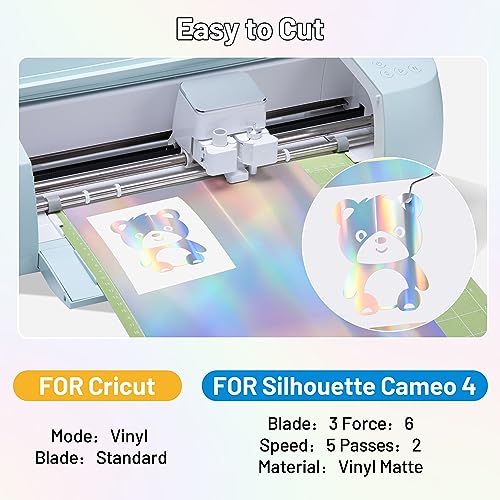 JAVIGA Holographic Silver Permanent Vinyl, 12" x 6FT Adhesive Vinyl Roll for All Cutting Machine, Cricut, Silhouette, Cameo Cutters, Home Outdoor JAVIGA