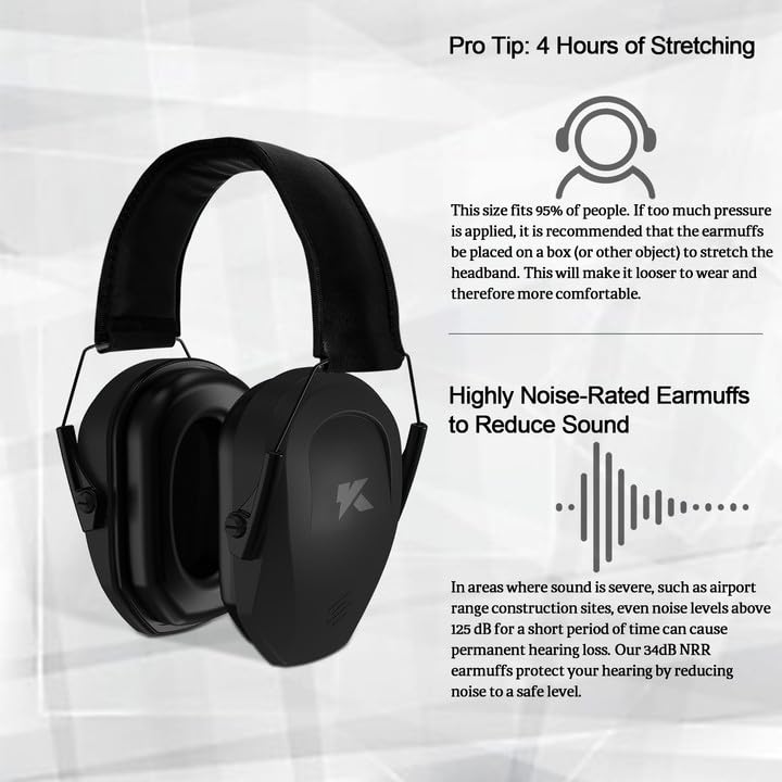 ucho NRR 34 dB Noise Reduction Ear Muffs, Hearing Protection Safety Earmuffs Professional Noise Cancelling Earmuffs for Construction Work Shooting - WoodArtSupply