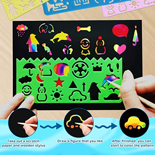 RMJOY Rainbow Scratch Paper Sets: 60pcs Magic Art Craft Scratch Off Papers Supplies Kits Pad for Age 3-12 Kids Girl Boy Teen Toy Game Gift for RMJOY