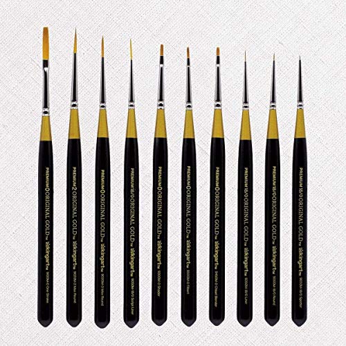 KINGART Original Gold Miniature Detail Series, Comfort Handle, Premium Golden Taklon, Multimedia Artist Brushes, Gift Box, Set of 10, Acrylic Handle, KINGART