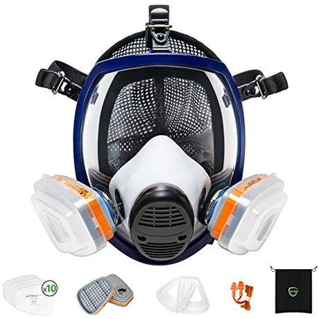AirGearPro G-750 Respirator Full Face Mask with A1P2 Filters Anti-Gas, Anti-Dust | Gas Mask Ideal for Painting, Woodworking, Construction, Sanding, AirGearPro