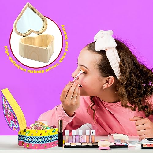 Ambesi Paint Your Own Wooden Jewelry Box, Arts and Crafts for Kids Ages 8-12, 4-6, 7-8 Year Old Girls, Decorate Heart Treasure Box Craft kit, DIY Ambesi