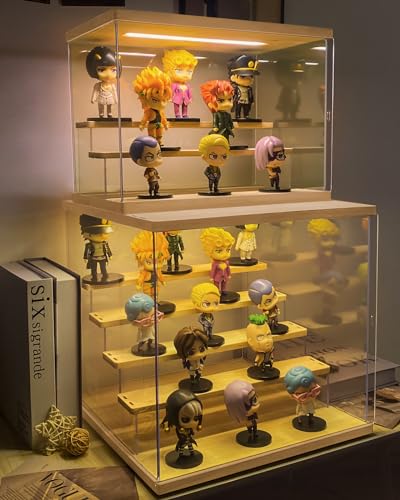 AZEYN Clear Acrylic Display Case with Light , 4 Tier Display Box Stand Assembly Dustproof Protection Showcase for Collectibles Action Figures Mini AZEYN