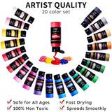 Metallic Acrylic Paint Set with 12 Brushes, Metallic Acrylic Paint Sets with 20 Colors (60ml, 2oz), Acrylic Paint Set for Artists, Beginners on TMOL