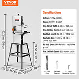 VEVOR Band Saw with Stand, 10-Inch, 560 & 1100 RPM Two-Speed Benchtop Bandsaw, 370W 1/2HP Motor with Metal Stand Optimized Work Light Workbench Fence VEVOR