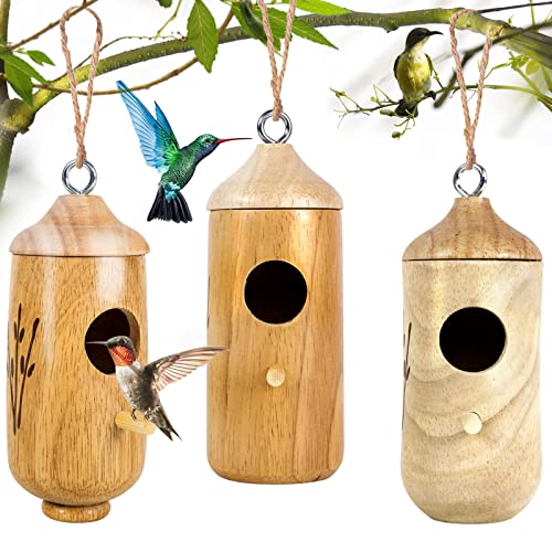 Humming Bird Houses for Outside Hanging Wooden Hummingbird Nest for Garden 3Pack LOTKEY