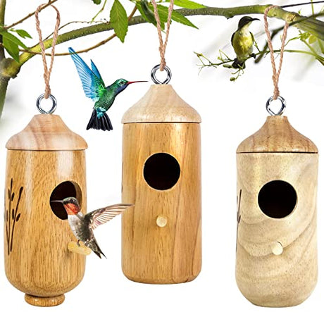 Humming Bird Houses for Outside Hanging Wooden Hummingbird Nest for Garden 3Pack LOTKEY