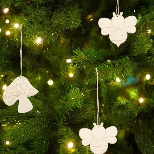 KALLORY 30 Pcs Unfinished Wood Crafts Butterfly Wood Slices Flower Wooden Cutouts with Holes Wooden Spring Ornaments to Paint DIY Blank Unfinished KALLORY