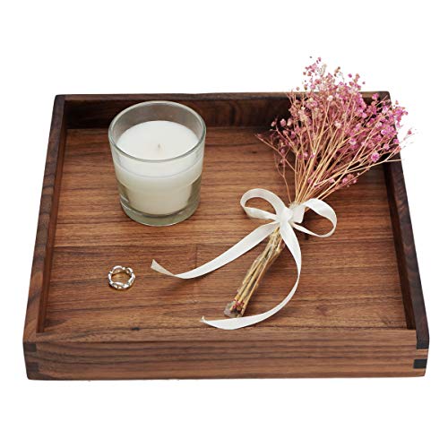 MAGIGO 12 x 12 Inches Small Square Black Walnut Wood Ottoman Tray, Serve Tea, Coffee or Breakfast in Bed, Classic Wooden Decorative Serving Tray MAGIGO