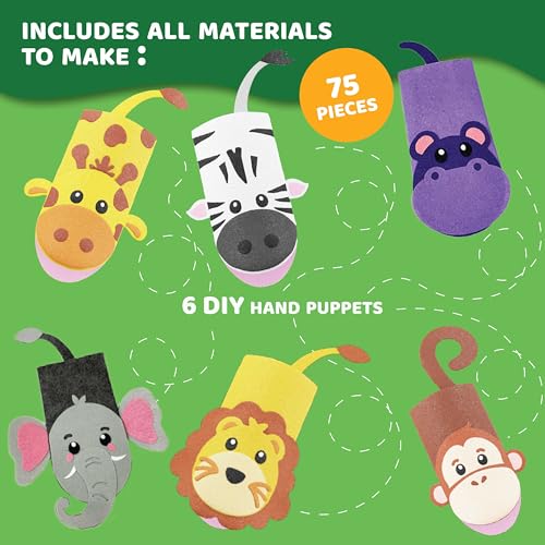 Hand Puppet Animal Craft Kit for Kids 6-in-1 | Gifts for Kids Ages 4-8 | DIY Arts & Crafts Kit | Great Storytelling Craft Gift for Kids | Gift for