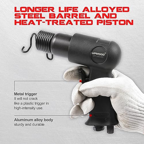 UW-AH150 Short Barrel Air Hammer Kit with Quick Change Retainer and 4 Chisels, 1-5/8 Inch Stroke, 4500 BPM, Light weight UPWOOD