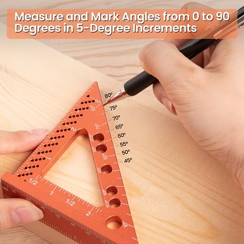Neitra Small Square Ruler with Fixed Angle Pin, Accurate Compact Aluminum Alloy Mini Squares with Laser Etched Markings, Includes a Mechanical Pencil Neitra