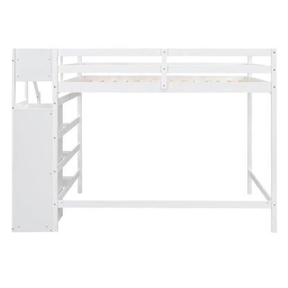 Harper & Bright Designs Full Size White Loft Bed with Stairs and Storage Wardrobe for Kids, Teens, and Adults - WoodArtSupply