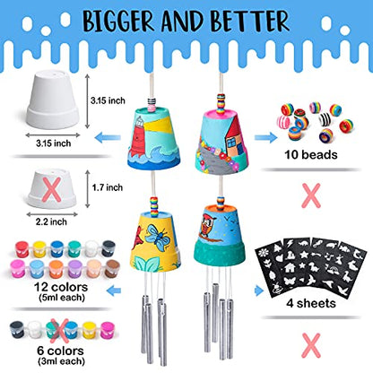 ROMI'S WAY 2-Pack Make Your Own Wind Chime Kit - Larger Bells, Stencils and Beads, Arts and Crafts for Kids Ages 8-12, 4-8 - DIY Craft Kit for Girls