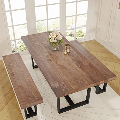 SOSPIRO 72 inch Wood Dining Table for 6 to 8, Industrial Rustic Rectangular Farmhouse Table with Steel Legs Metal Frame For Kitchen, Dining Room, - WoodArtSupply