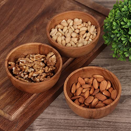 LAVAUX DESIGNS Set of 6 small acacia wood dessert bowls 4.2 * 2 inches | 8 oz capacity | Charcuterie accessories | use for dipping, condiments, nuts, - WoodArtSupply