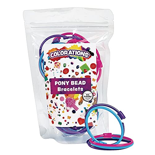 Colorations Pony Bead Bracelets for Kids, Set of 24, 3 Colors, 1/4 Diameter, Snap Closure, Jewelry, Gifts, Arts & Crafts, Wearables, Reusable (Item # - WoodArtSupply