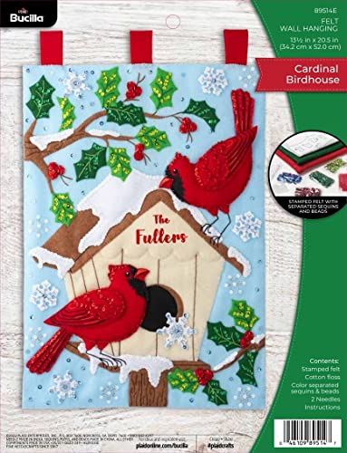 Bucilla Felt Applique Wall Hanging Kit, Cardinal Birdhouse, Perfect for DIY Arts and Crafts, 89514E - WoodArtSupply