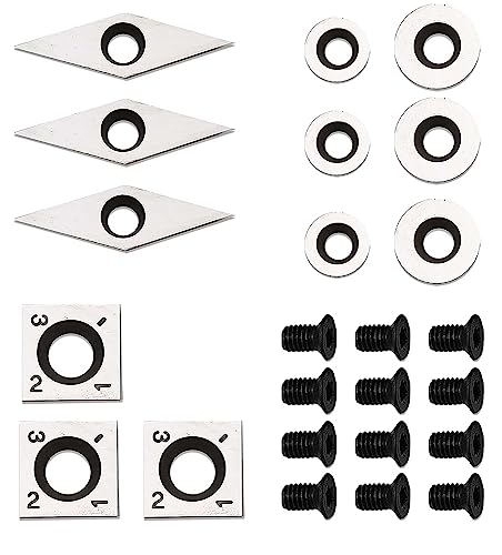 12 Pieces Carbide Cutter Inserts Set For Wood Lathe Turning Tools (14mm Square inserts, 28mm Diamond inserts and 8.9mm Round,12mm Round inserts), 12 - WoodArtSupply