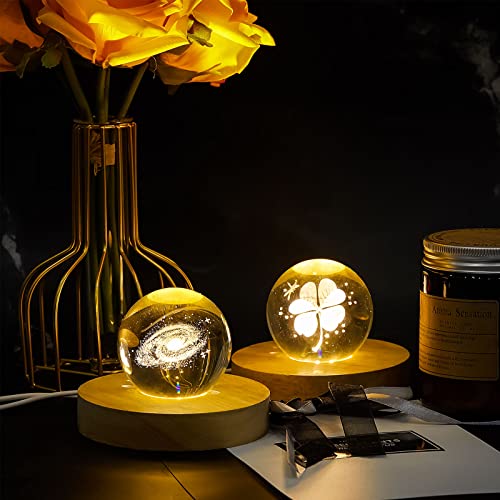 Honoson 2 Pieces Wood Light Display Base Wooden LED Display Base Crystal Glass Base Stand Wood LED Display Stand for 3D Crystal Glass Resin Art Honoson