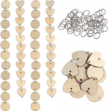 Qililandiy 200 Pcs Wooden Ornaments Heart Tags with Holes and 12mm Ring Circle Hook Connectors for Chrstmas Birthday Boards, Valentine, Chore Boards Qililandiy