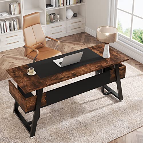 Tribesigns 63 Inches Desk with Bottom Shelves, Large Executive Desk, Computer Desk for Home Office, Business Workstation, Color Combination Table, - WoodArtSupply